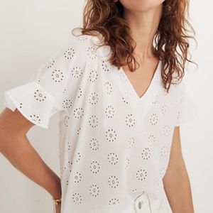 MADEWELL White Eyelet Sundrift Ruffle Top Sz XXL